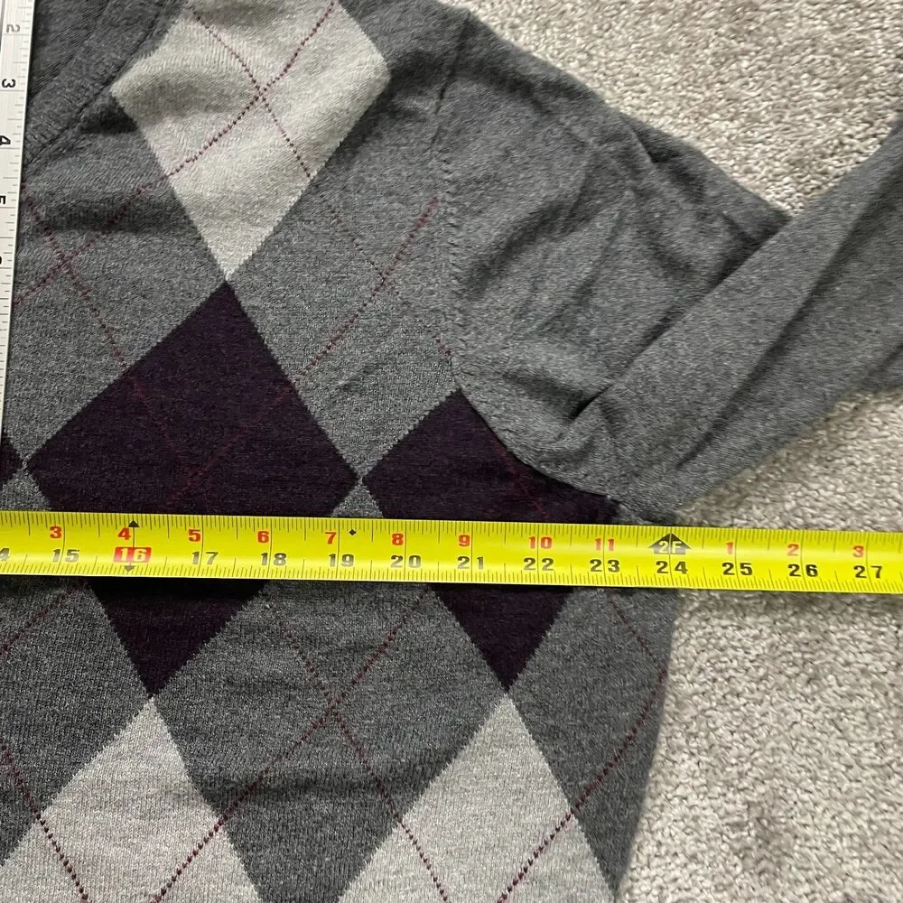Croft & Barrow Sweater Pullover Mens XL Multicolor Argyle/Diamond Knit V-Neck